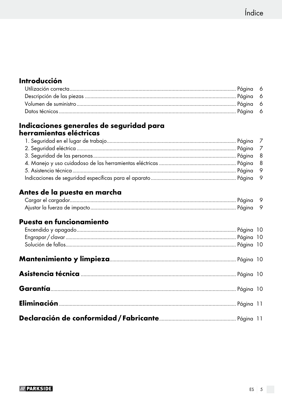 Índice | Parkside PET 25 A1 User Manual | Page 5 / 45