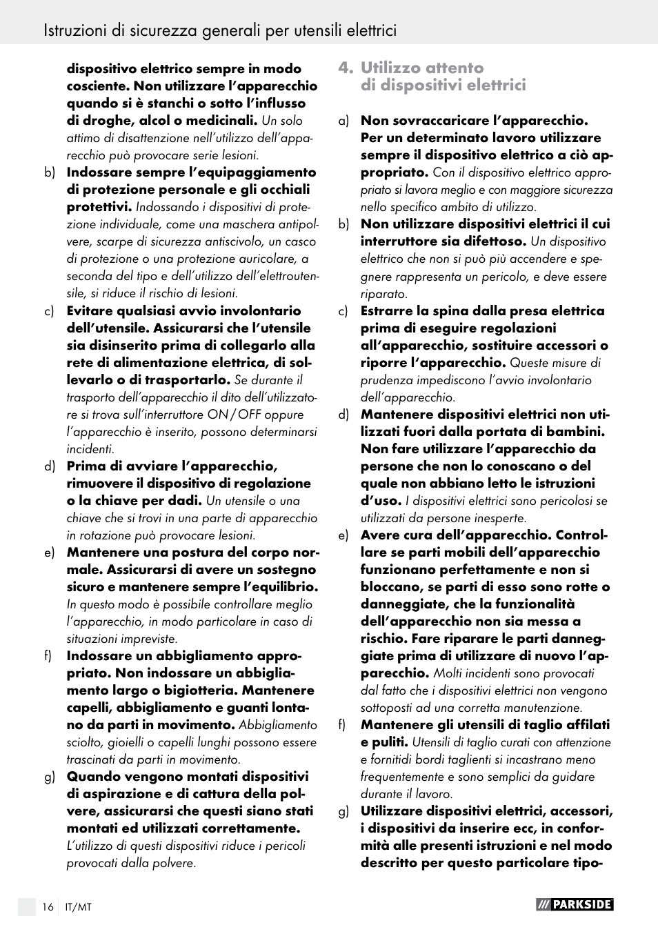 Utilizzo attento di dispositivi elettrici | Parkside PFMR 1400 B1 User Manual | Page 16 / 36