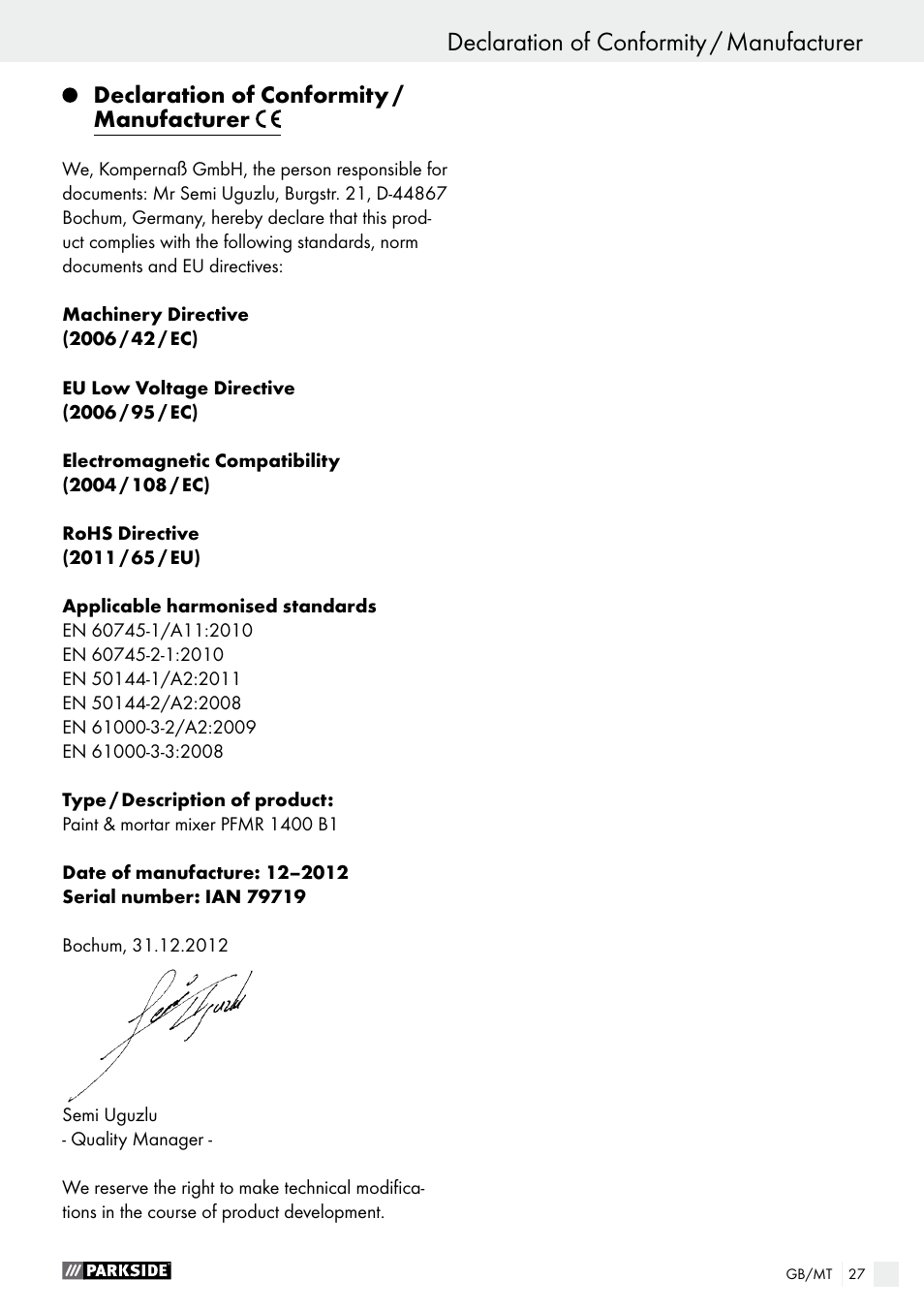 Parkside PFMR 1400 B1 User Manual | Page 27 / 36