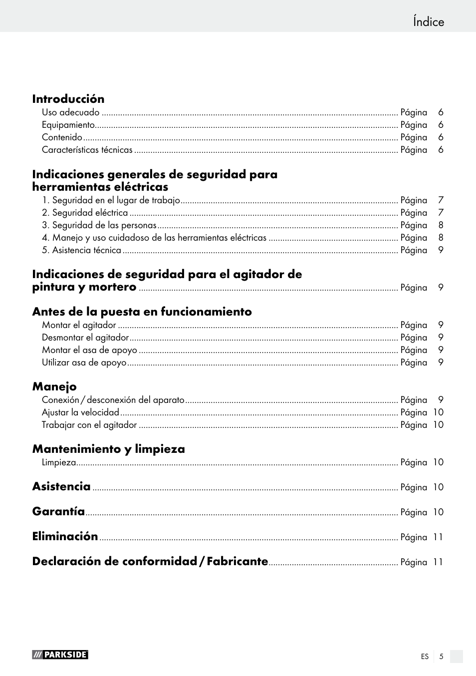 Índice | Parkside PFMR 1400 B1 User Manual | Page 5 / 36