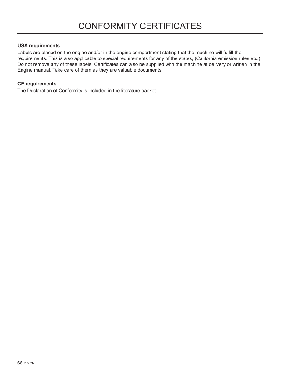 Conformity certificates | Dixon SpeedZTR 965882301 User Manual | Page 66 / 75