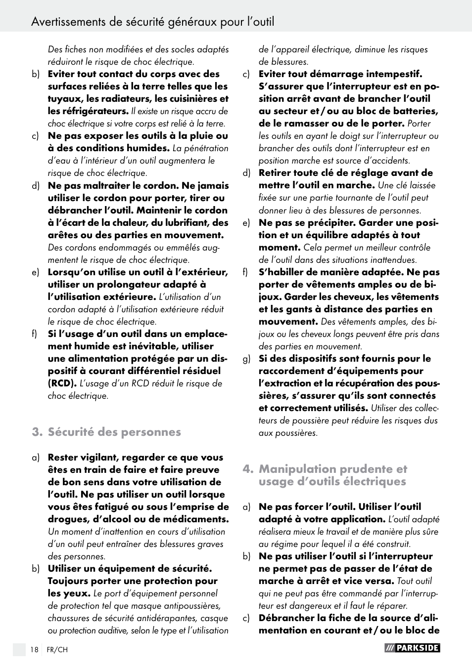 Avertissements de sécurité généraux pour l’outil, Sécurité des personnes | Parkside PBH 1050 A1 User Manual | Page 18 / 43