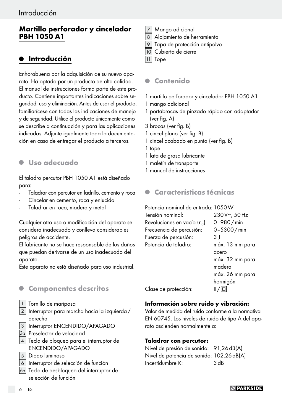 Parkside PBH 1050 A1 User Manual | Page 6 / 50