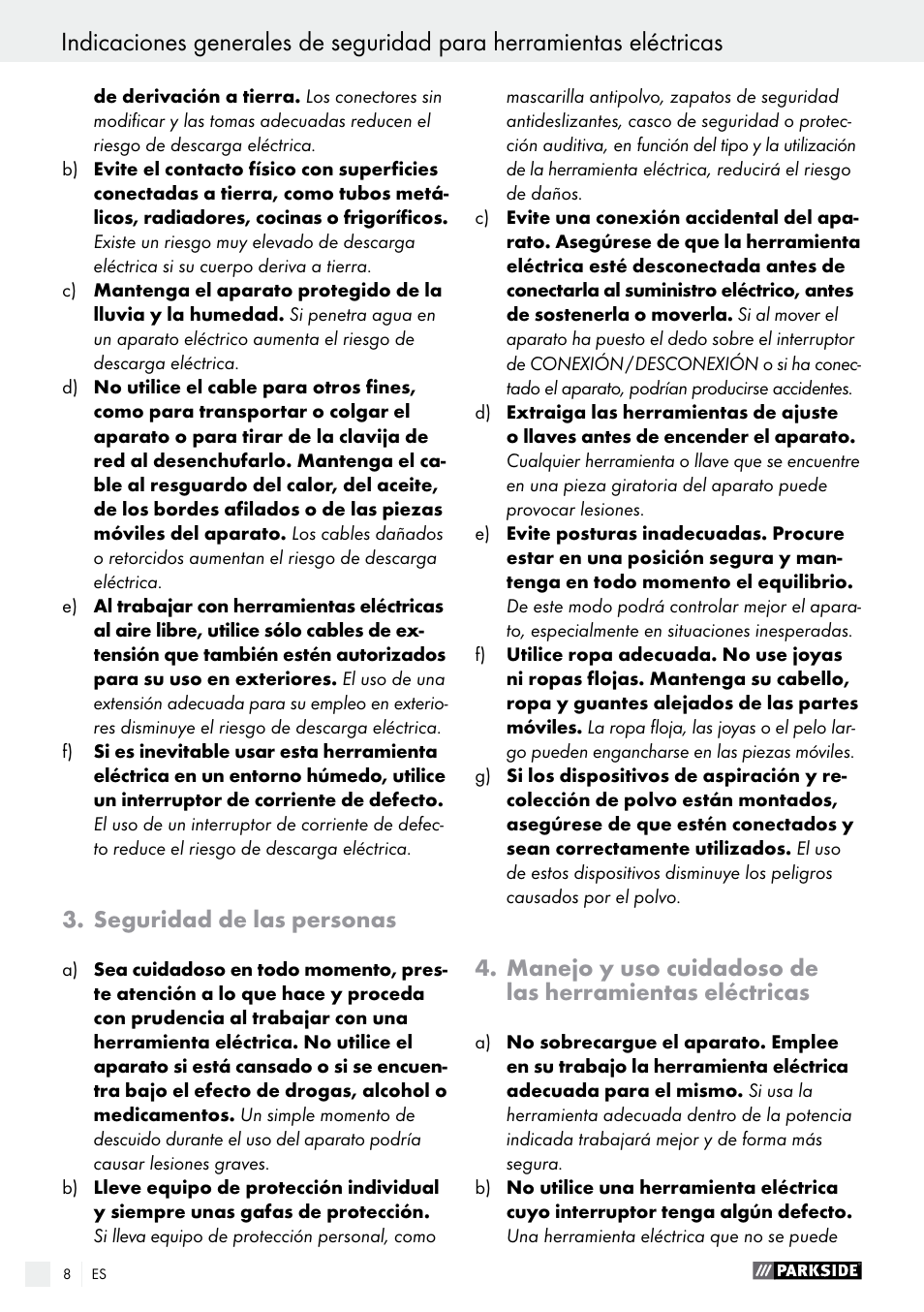 Seguridad de las personas | Parkside PBH 1050 A1 User Manual | Page 8 / 50