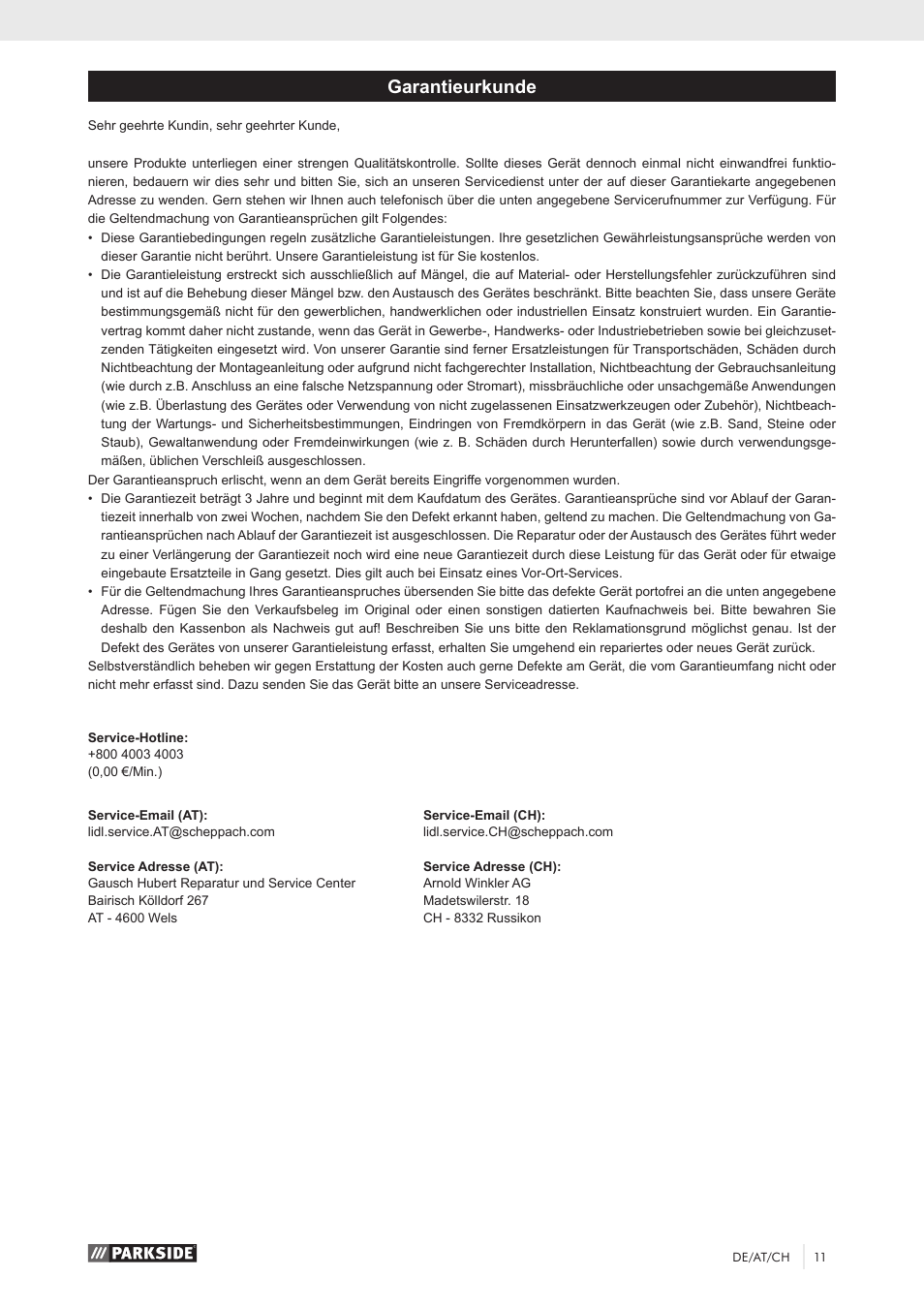 Garantieurkunde | Parkside PKS 1500 A1 User Manual | Page 16 / 64