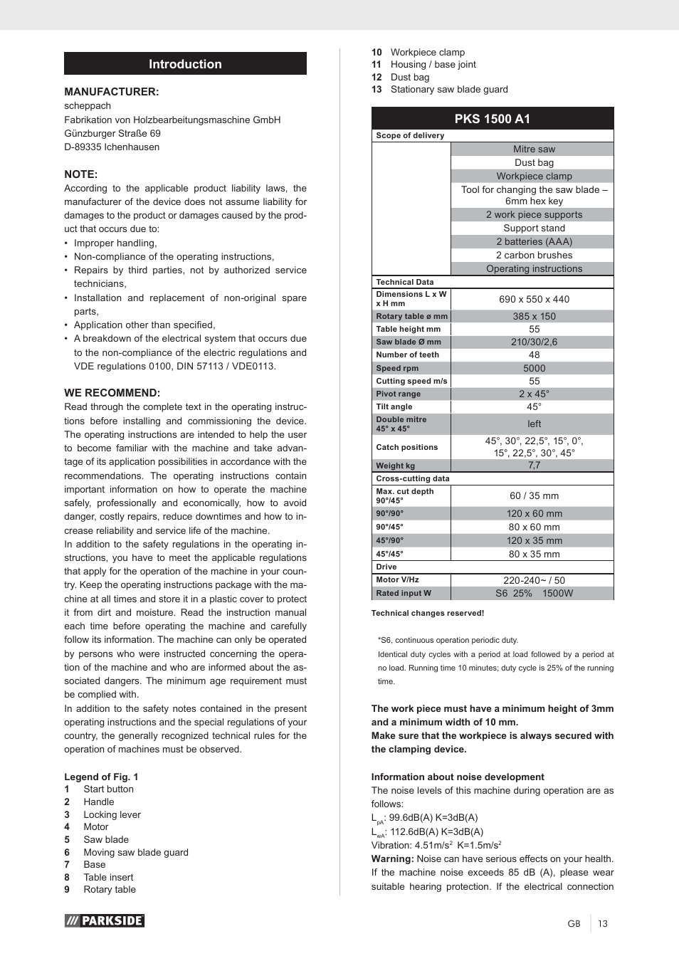 Introduction | Parkside PKS 1500 A1 User Manual | Page 18 / 64