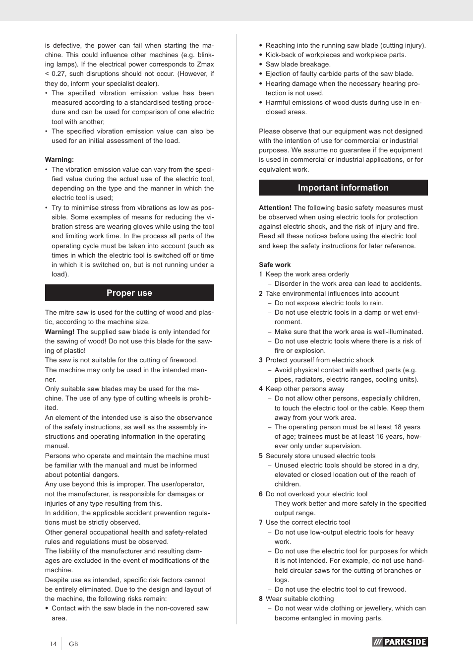 Proper use, Important information | Parkside PKS 1500 A1 User Manual | Page 19 / 64