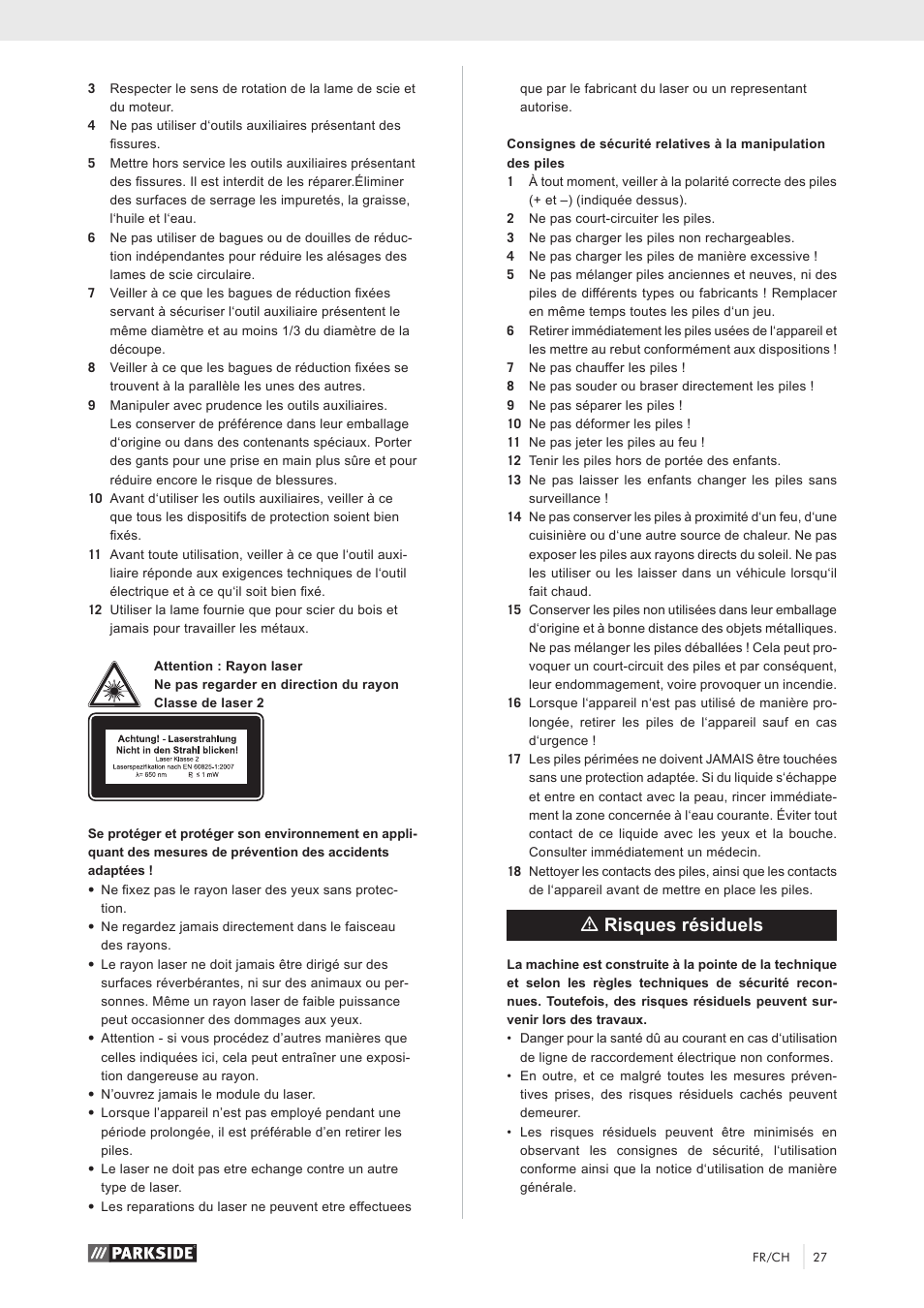 Mrisques résiduels | Parkside PKS 1500 A1 User Manual | Page 32 / 64