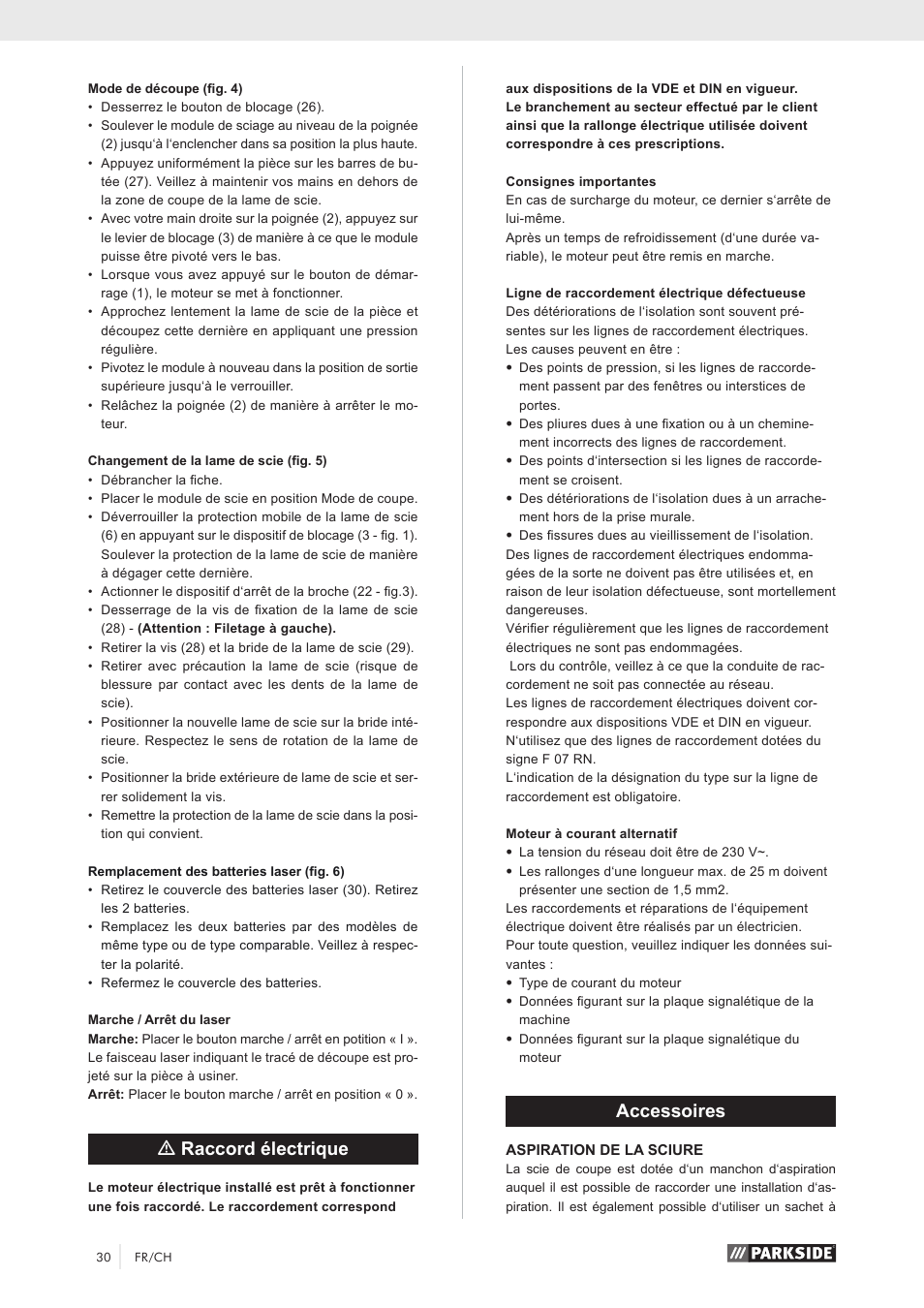 Mraccord électrique, Accessoires | Parkside PKS 1500 A1 User Manual | Page 35 / 64