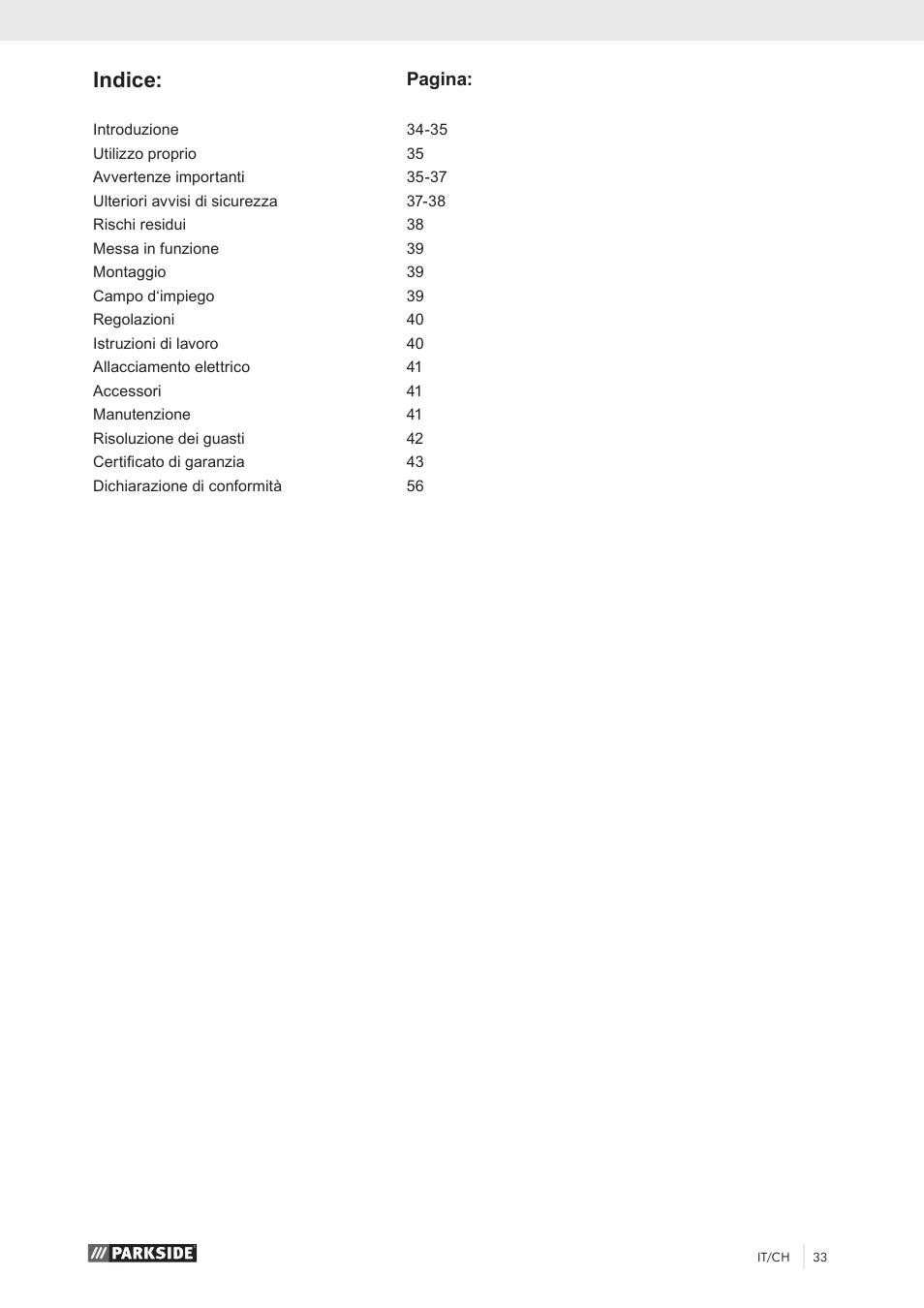 Indice | Parkside PKS 1500 A1 User Manual | Page 38 / 64