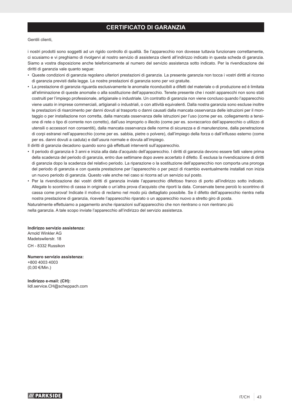 Certificato di garanzia | Parkside PKS 1500 A1 User Manual | Page 48 / 64