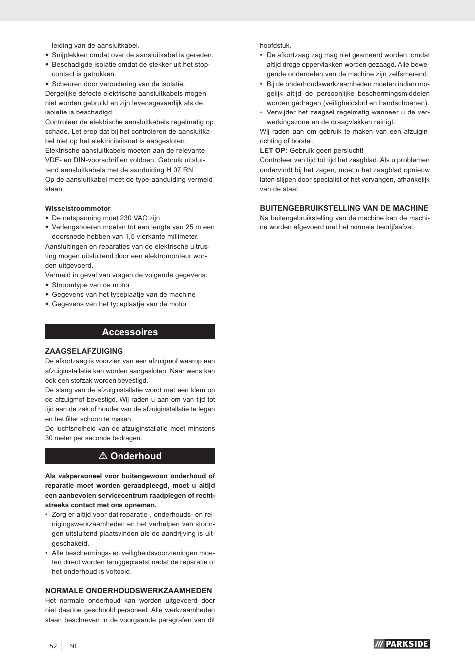 Accessoires, Monderhoud | Parkside PKS 1500 A1 User Manual | Page 57 / 64