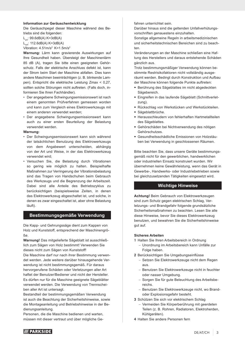 Bestimmungsgemäße verwendung, Wichtige hinweise | Parkside PKS 1500 A1 User Manual | Page 8 / 64