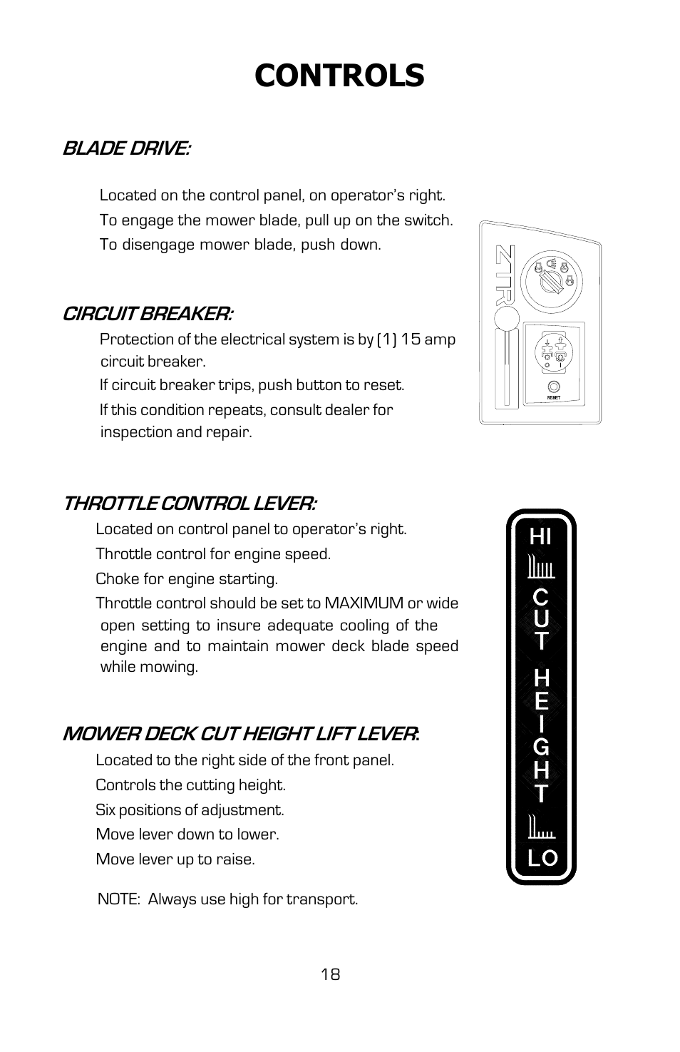 Controls | Dixon 2004 User Manual | Page 18 / 48