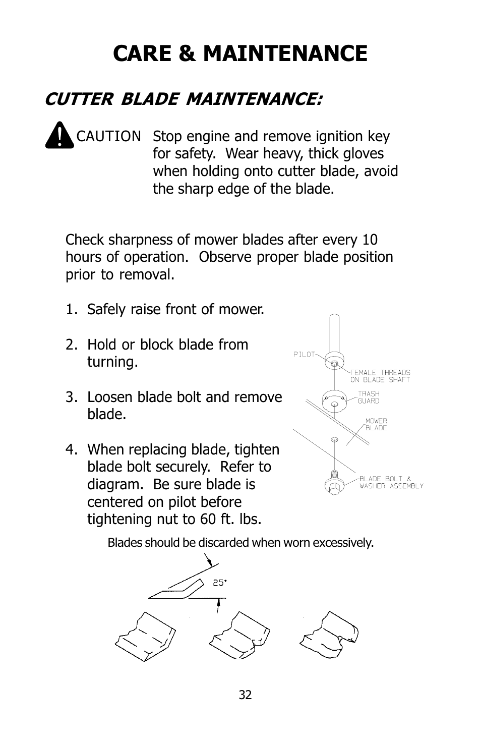 Care & maintenance, Cutter blade maintenance | Dixon 2004 User Manual | Page 32 / 48