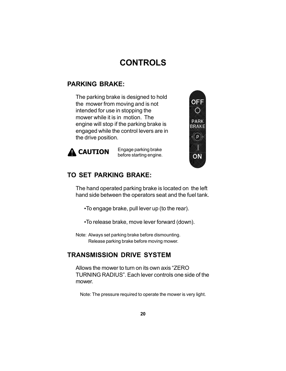 Controls | Dixon SPEEDZTR 44 User Manual | Page 20 / 52