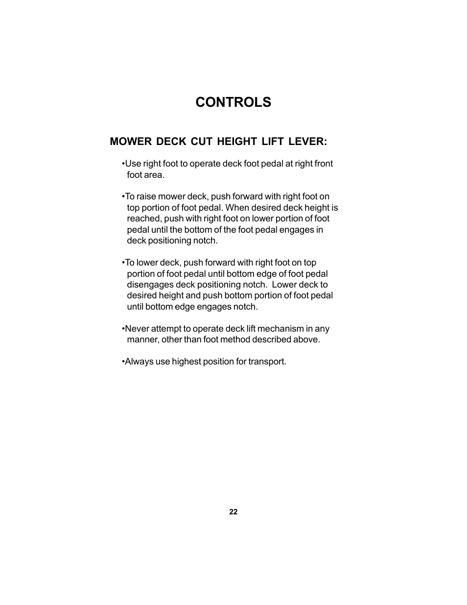 Controls | Dixon SPEEDZTR 44 User Manual | Page 22 / 52