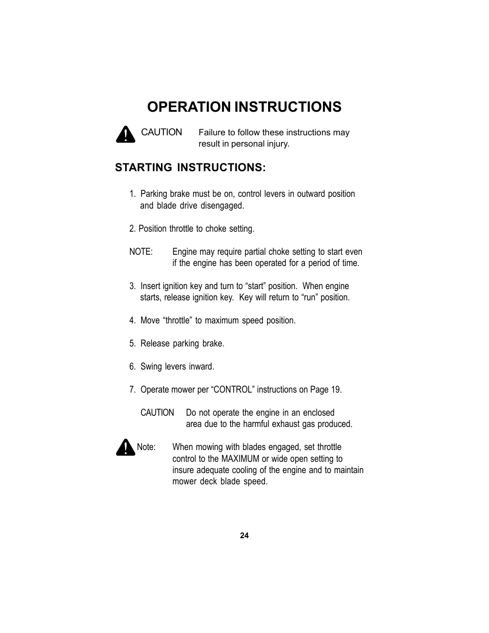 Operation instructions | Dixon SPEEDZTR 44 User Manual | Page 24 / 52