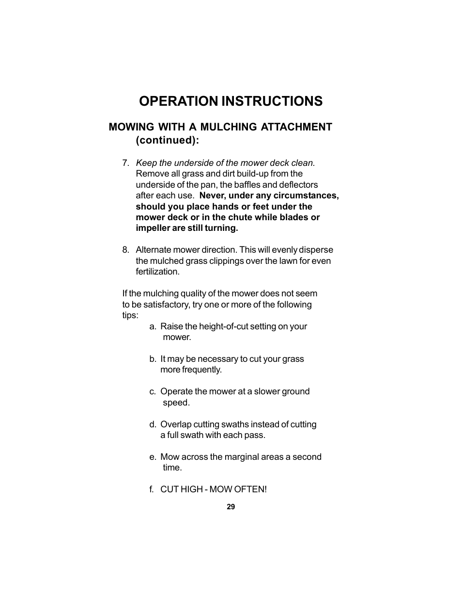 Operation instructions | Dixon SPEEDZTR 44 User Manual | Page 29 / 52