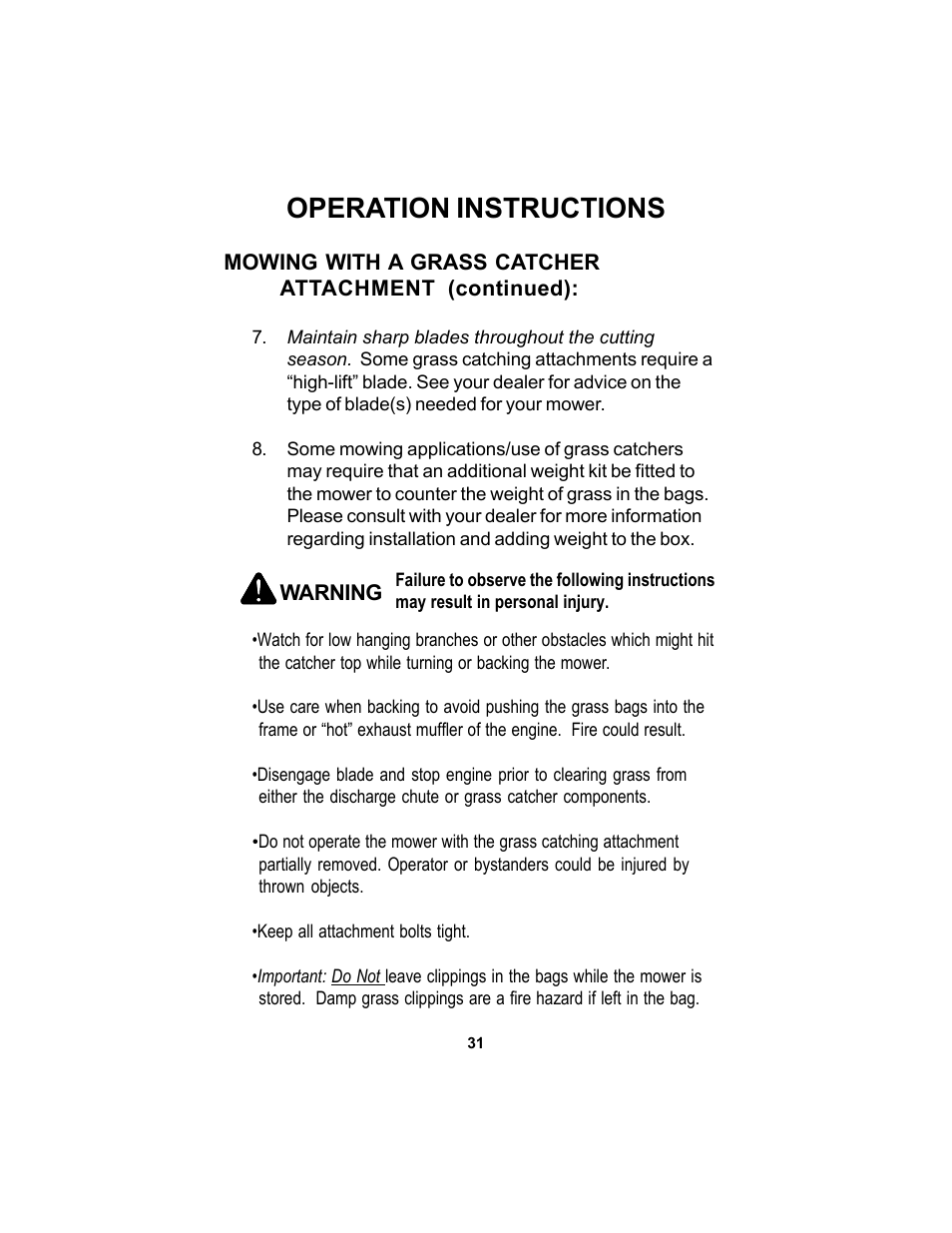 Operation instructions | Dixon SPEEDZTR 44 User Manual | Page 31 / 52