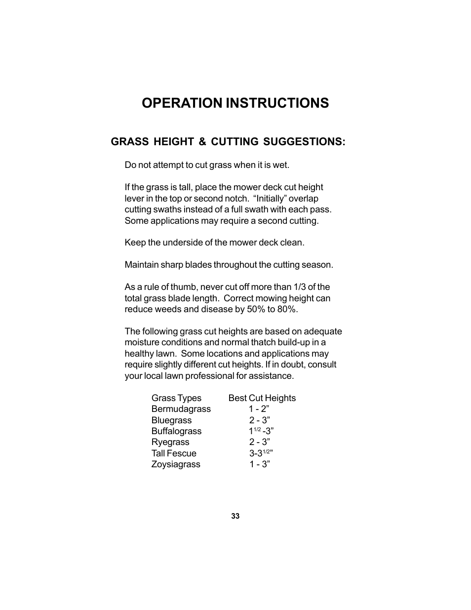 Operation instructions | Dixon SPEEDZTR 44 User Manual | Page 33 / 52