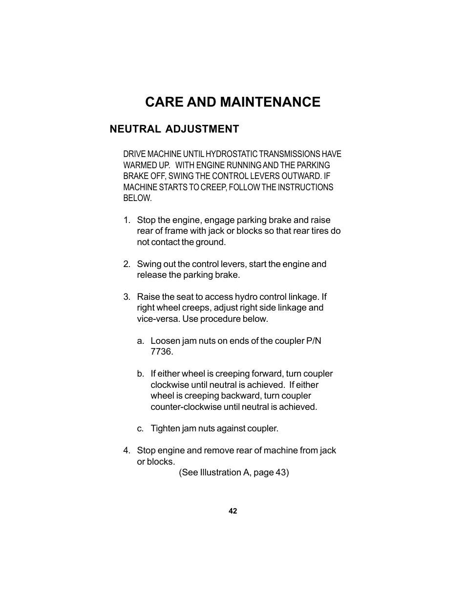 Care and maintenance | Dixon SPEEDZTR 44 User Manual | Page 42 / 52