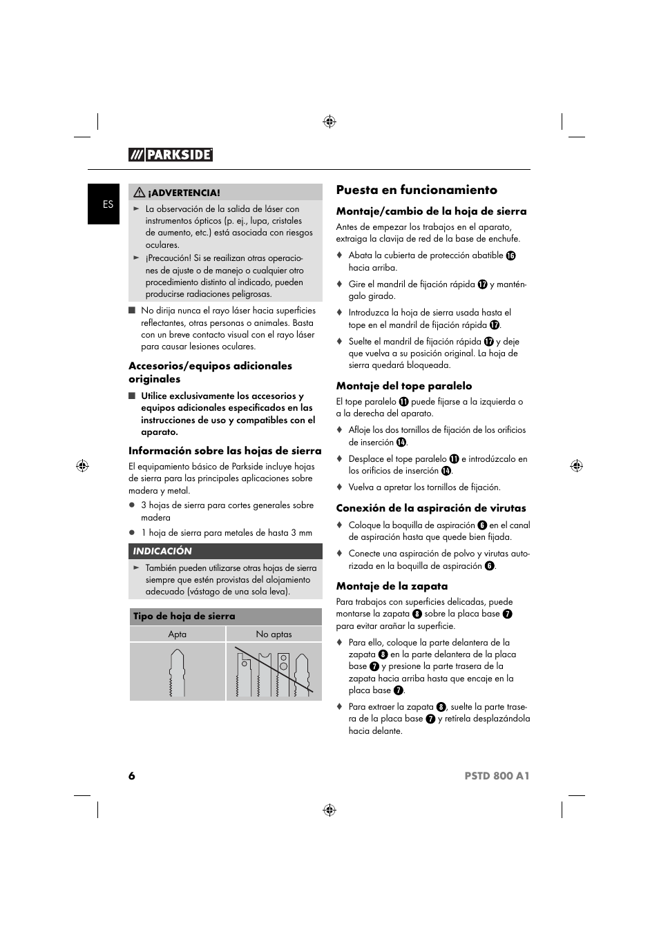 Puesta en funcionamiento | Parkside PSTD 800 A1 User Manual | Page 10 / 51