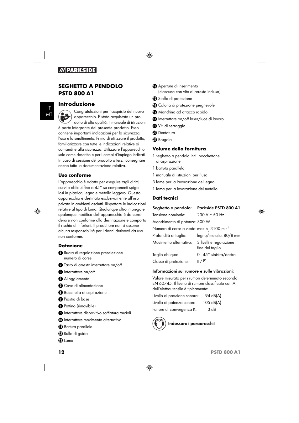 Seghetto a pendolo pstd 800 a1 introduzione | Parkside PSTD 800 A1 User Manual | Page 16 / 51