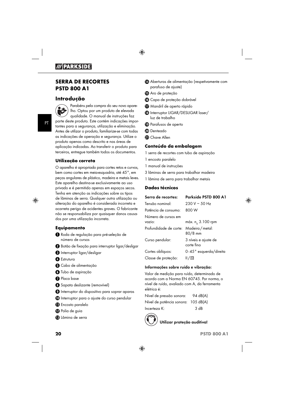 Serra de recortes pstd 800 a1 introdução | Parkside PSTD 800 A1 User Manual | Page 24 / 51