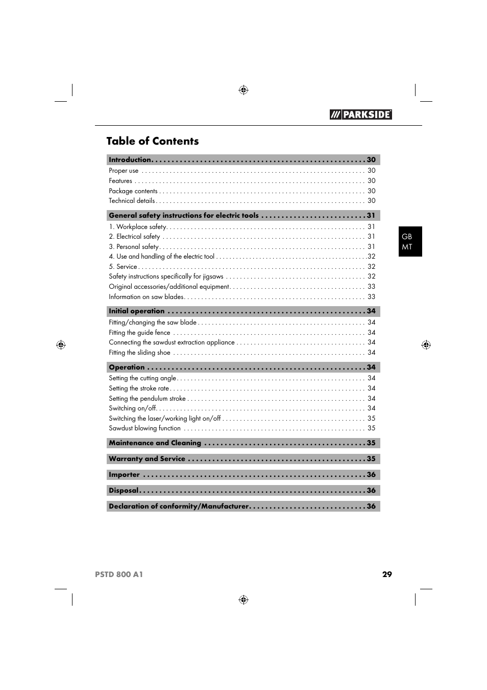 Parkside PSTD 800 A1 User Manual | Page 33 / 51