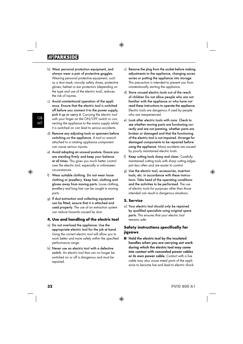 Parkside PSTD 800 A1 User Manual | Page 36 / 51