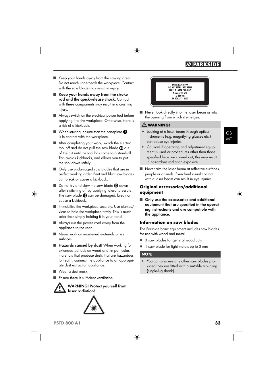 Parkside PSTD 800 A1 User Manual | Page 37 / 51