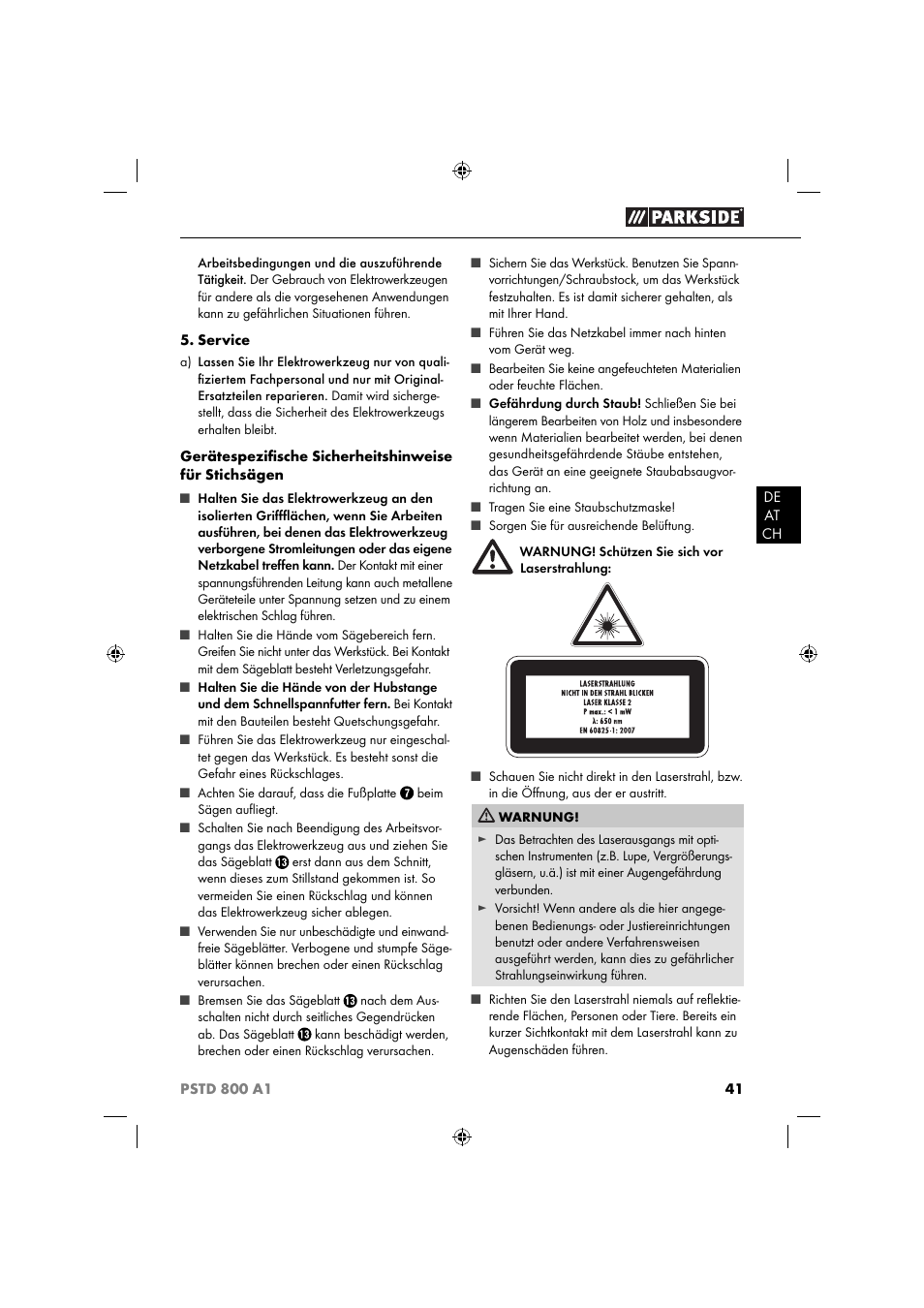 Parkside PSTD 800 A1 User Manual | Page 45 / 51