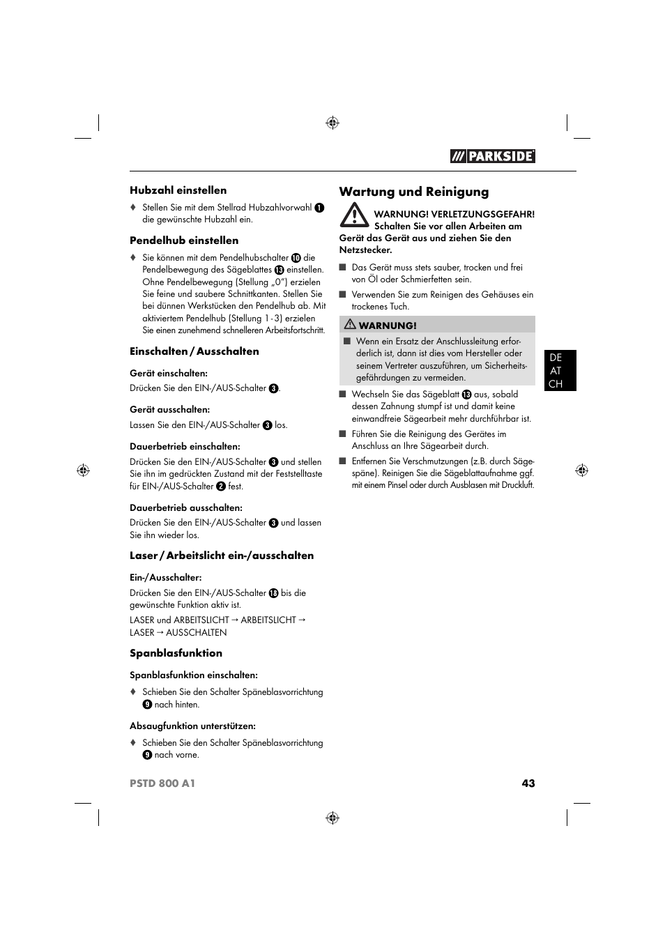 Wartung und reinigung | Parkside PSTD 800 A1 User Manual | Page 47 / 51
