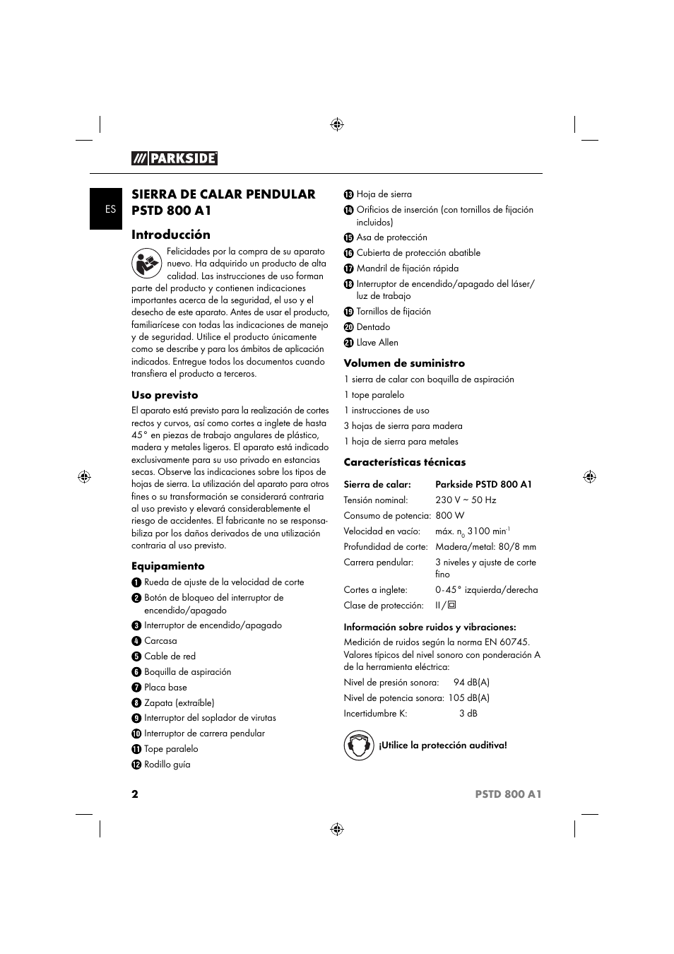 Sierra de calar pendular pstd 800 a1 introducción | Parkside PSTD 800 A1 User Manual | Page 6 / 51