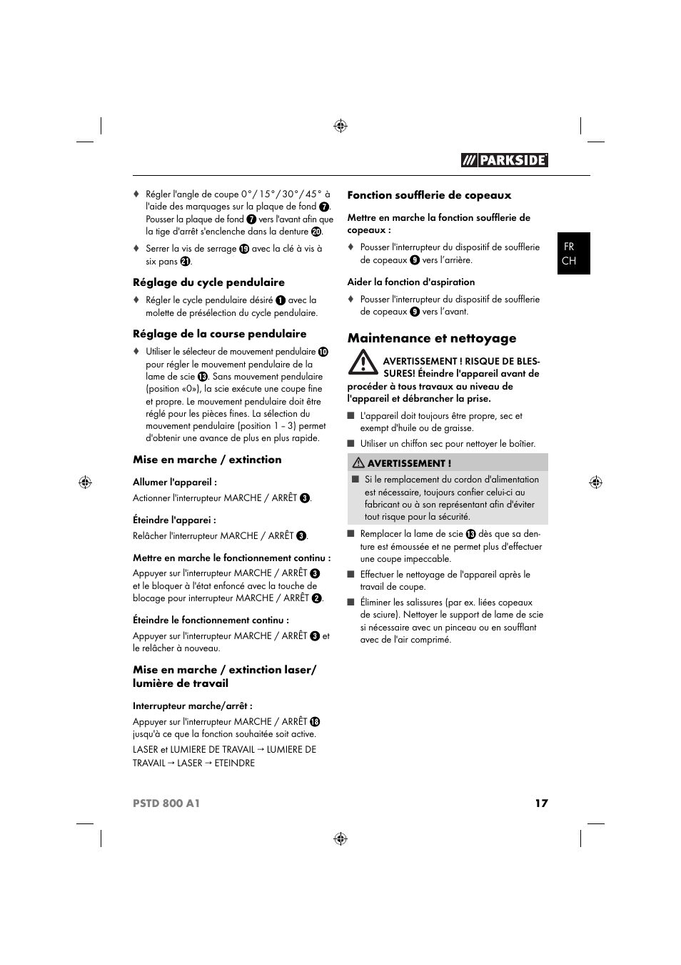 Maintenance et nettoyage | Parkside PSTD 800 A1 User Manual | Page 21 / 41