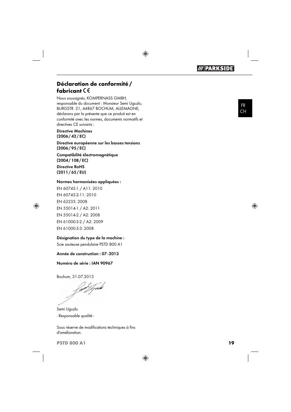 Déclaration de conformité / fabricant | Parkside PSTD 800 A1 User Manual | Page 23 / 41