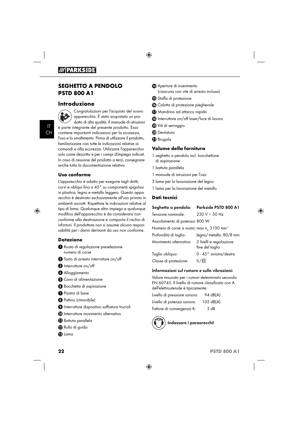 Seghetto a pendolo pstd 800 a1 introduzione | Parkside PSTD 800 A1 User Manual | Page 26 / 41