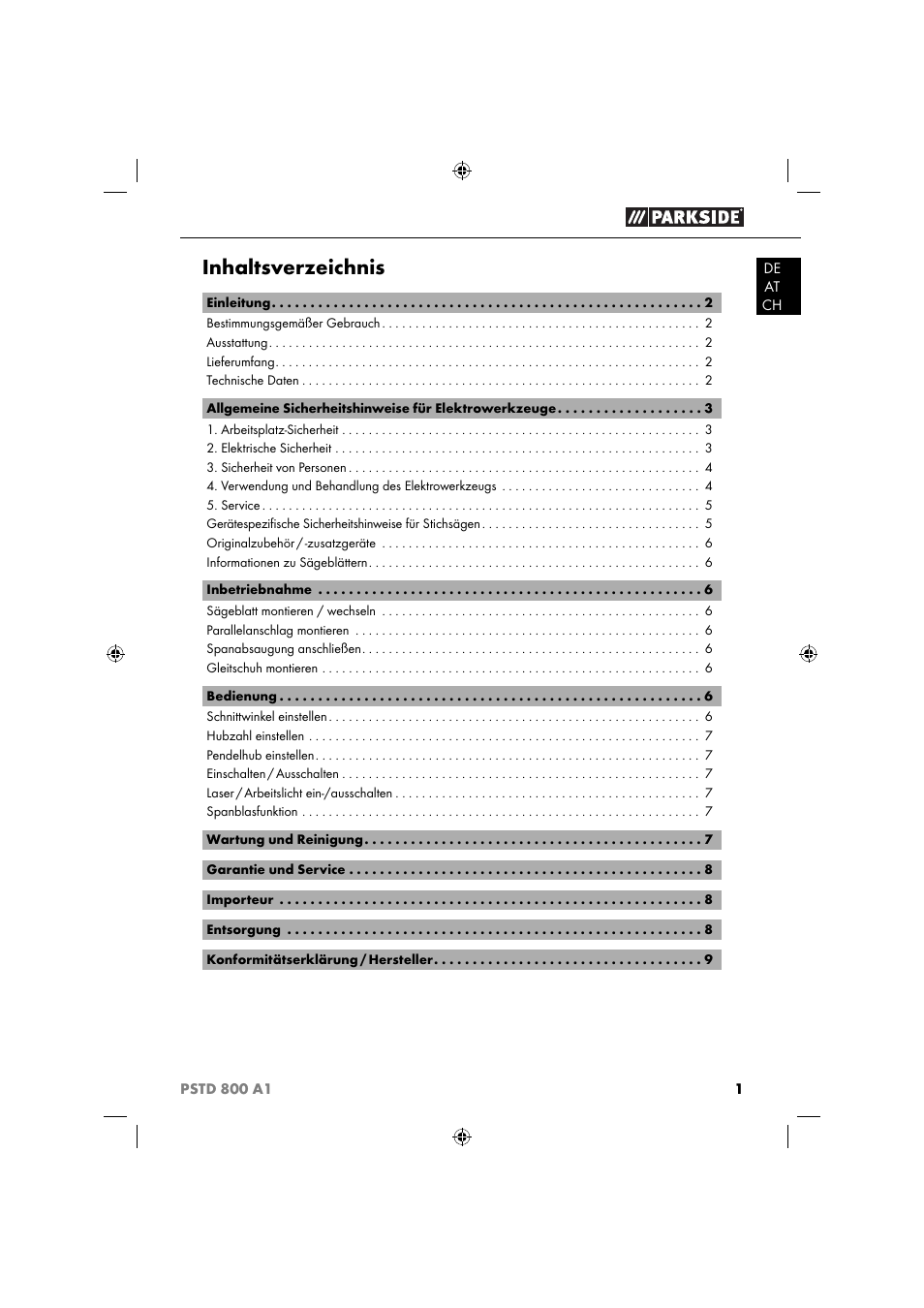 Parkside PSTD 800 A1 User Manual | Page 5 / 41