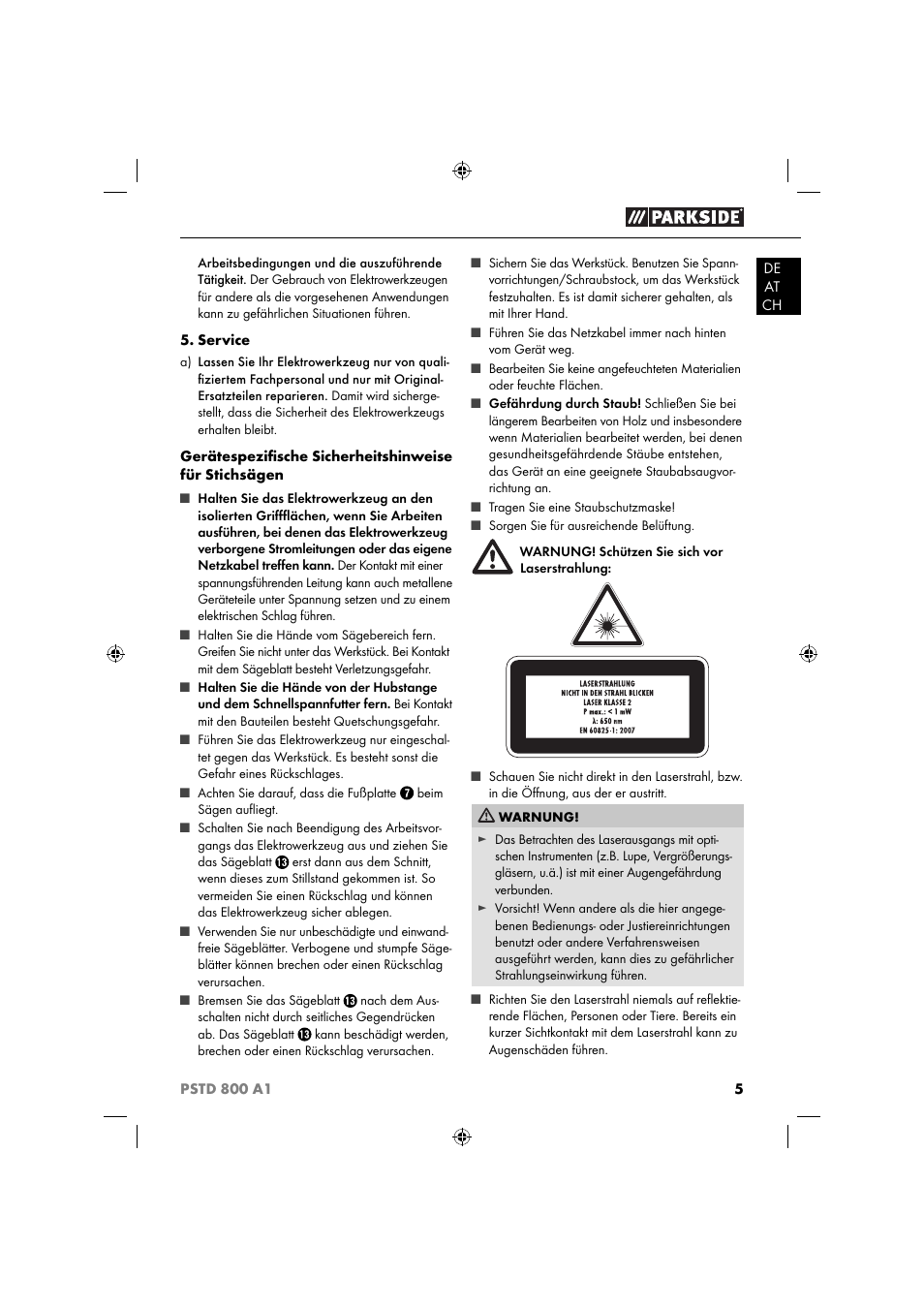 Parkside PSTD 800 A1 User Manual | Page 9 / 41