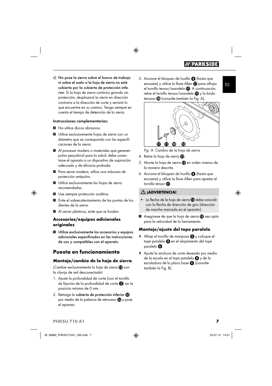 Puesta en funcionamiento | Parkside PHKSU 710 A1 User Manual | Page 10 / 64