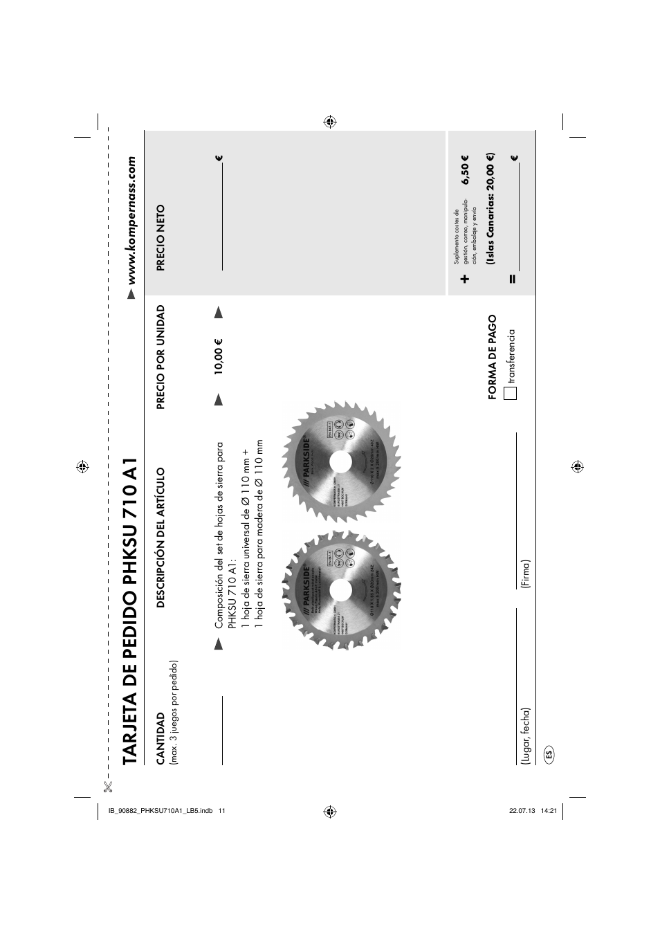 Ta r jet a de pedido phk su 710 a1 | Parkside PHKSU 710 A1 User Manual | Page 14 / 64
