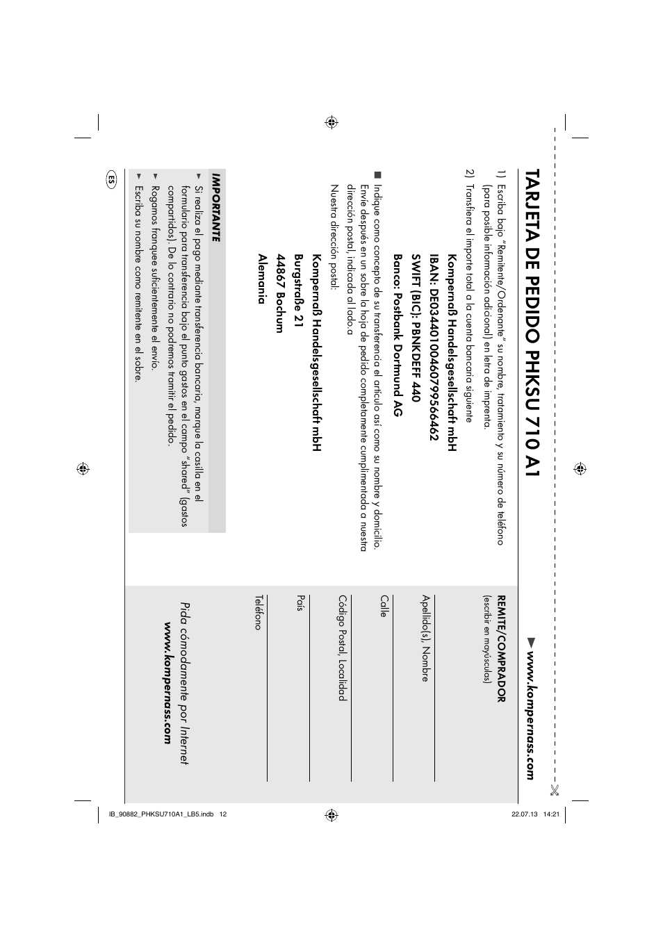 Ta r jet a de pedido phk su 710 a1 | Parkside PHKSU 710 A1 User Manual | Page 15 / 64