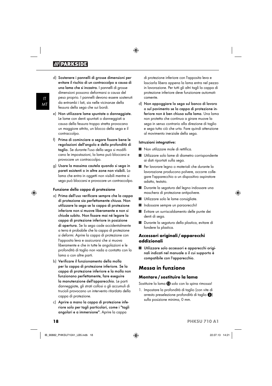 Messa in funzione | Parkside PHKSU 710 A1 User Manual | Page 21 / 64