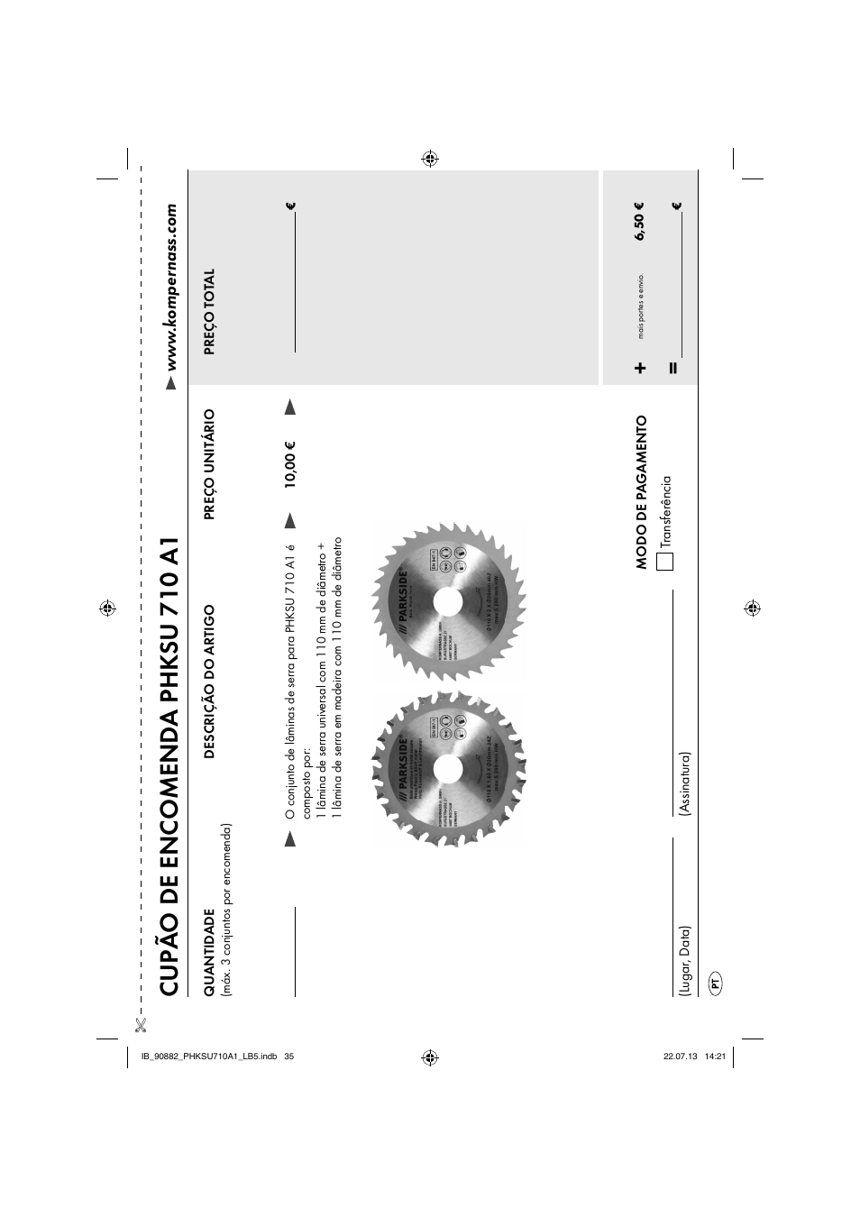 Cupã o de encomend a phk su 710 a1 | Parkside PHKSU 710 A1 User Manual | Page 38 / 64