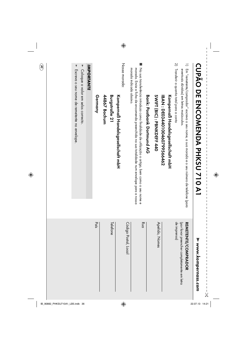 Cupã o de encomend a phk su 710 a1 | Parkside PHKSU 710 A1 User Manual | Page 39 / 64