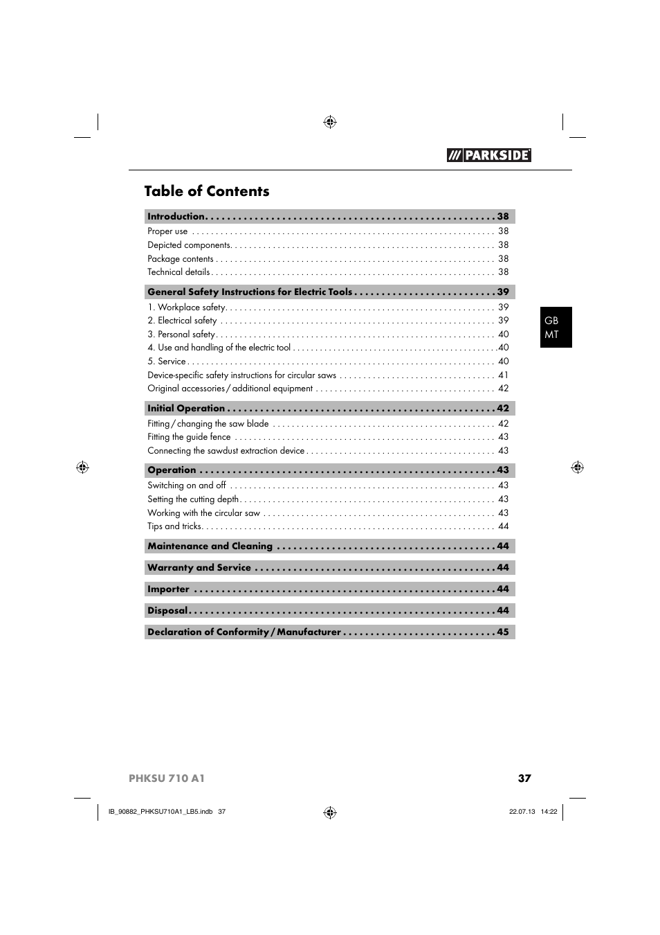 Parkside PHKSU 710 A1 User Manual | Page 40 / 64