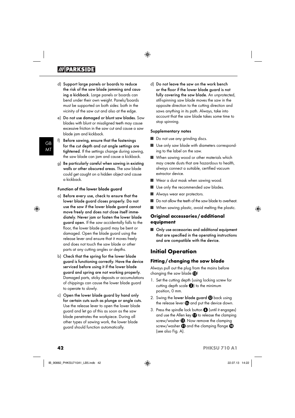 Initial operation | Parkside PHKSU 710 A1 User Manual | Page 45 / 64