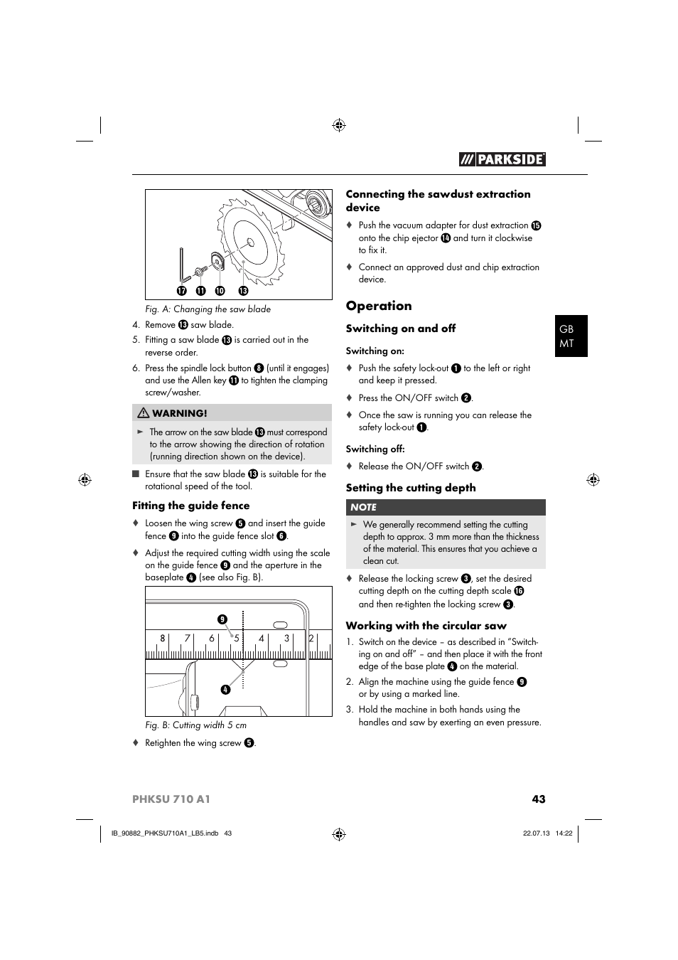 Operation | Parkside PHKSU 710 A1 User Manual | Page 46 / 64