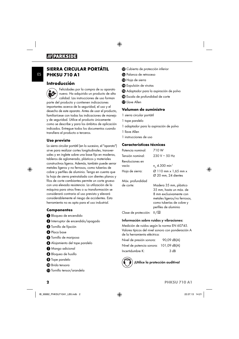 Sierra circular portátil phksu 710 a1 introducción | Parkside PHKSU 710 A1 User Manual | Page 5 / 64
